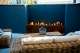 linear fire pit and stucco wall