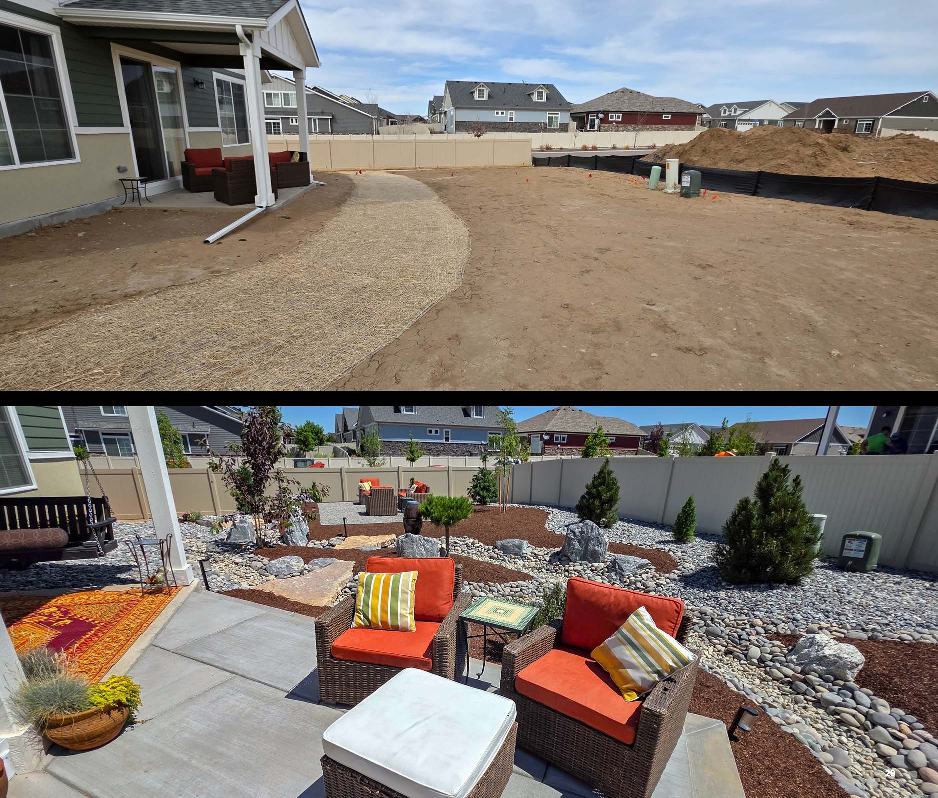 Before and after photo of a landscape project in greater Denver, Colorado.